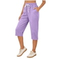 thumbnail image 3 of Diufon Capri Pants for Women Summer Casual Drawstring Pull On Pants with Pockets Comfy Loose Yoga Jogger Pants, 3 of 8