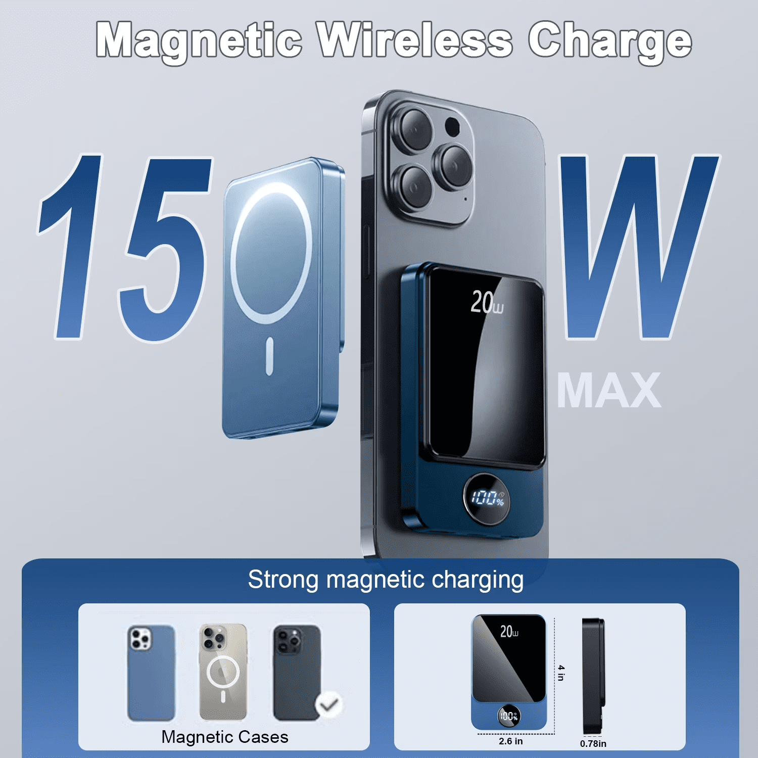 Magnetic Wireless Portable Charger, 10000mAh Power Bank with PD20w Fast Charging, USB C in&Out Battery Pack, Compatible with Mag-Safe for iPhone 17/16/15/14/13 Series, Samsung, Android, and More