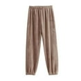 thumbnail image 2 of Low Rise Flannel Pajama Pants, Women's Lounge Pants with Elastic Cuff, Soft Brushed Fleece Sleepwear Bottoms, Cozy Loungewear for Winter, Christmas Gifts for Women | Sopatenor,Khaki Free Size, 2 of 8