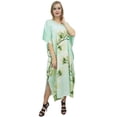 thumbnail image 5 of Bimba Women's Floral Satin Long Kaftan Dress Aqua Blue Maxi Caftan Coverup-8, 5 of 8