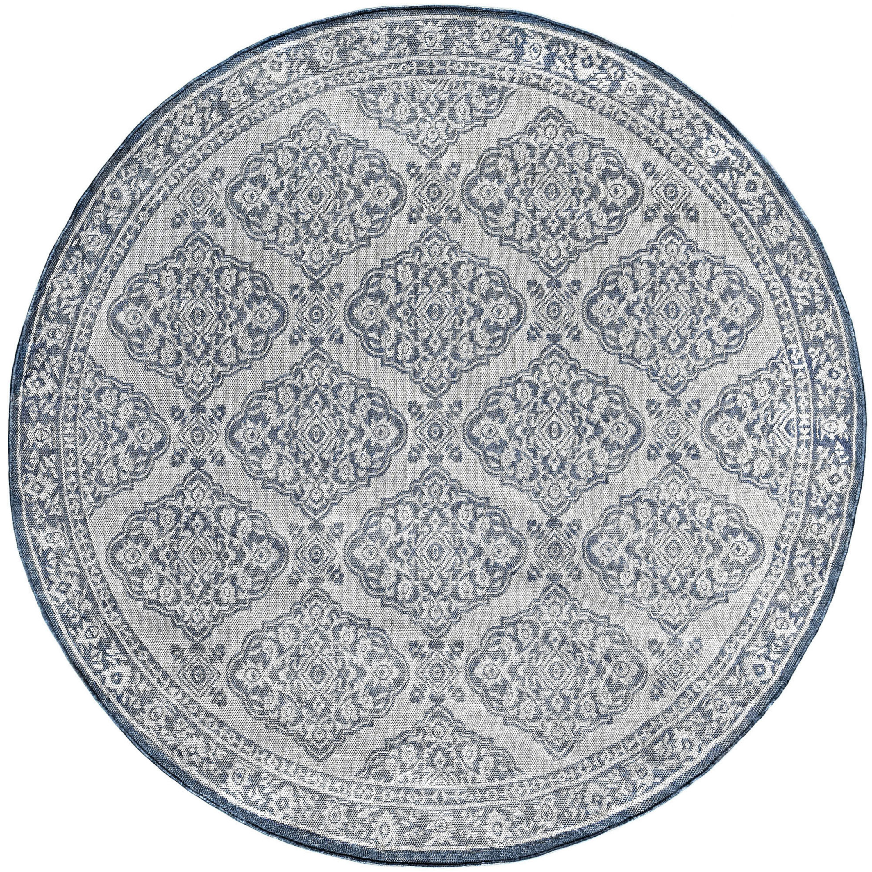8ft Round Water Resistant, Large Indoor Outdoor Rugs for Patios, Front Door Entry, Entryway, Deck, Porch, Balcony | Outside Area Rug for Patio | Blue, Floral | Size: 7'11'' Round