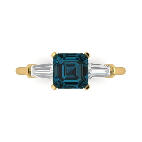 Three-Stone Engagement Ring for Women - 1.62ct Natural London Blue Topaz in 14K Yellow Gold Promise Ring