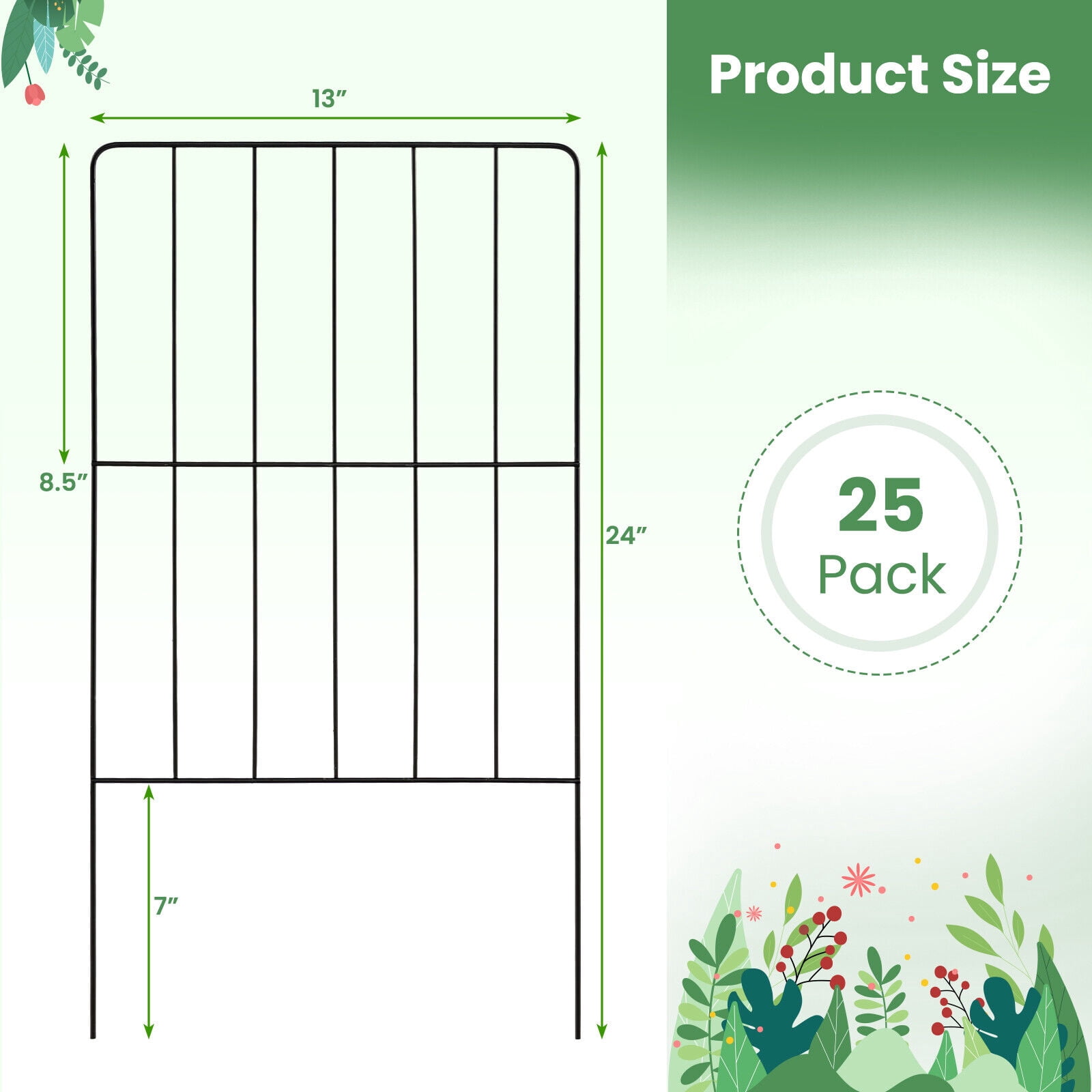 Amijoy 25 Pack Decorative Garden Fence, Total 27ft(L) x 24in (H) Garden Animal Barrier Fence, Rustproof Metal Wire Fencing