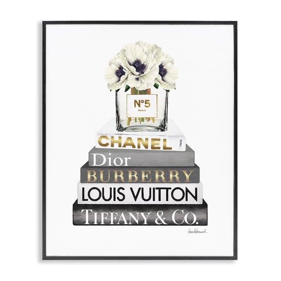 Stupell Industries Contemporary White Poppies Grey Fashion Books Black Framed Giclee Art, 11 x 14, by Amanda Greenwood