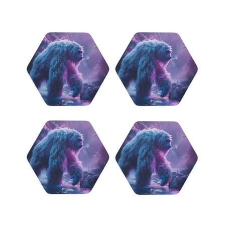 

Honeii Mystical White gorilla Jungle Print Leather Coaster Set of 4 Ideal for Safeguarding Your Furniture from Drinks Spills and Effortless Cleanup-Hexagon