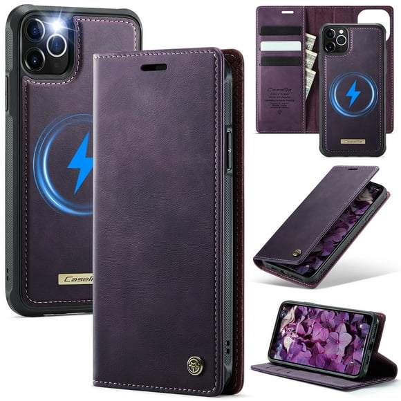 CaseMe Wallet Case for iPhone 11 Pro Max Compatible with Magsafe, 2-in-1 PU Leather【RFID Blocking】Flip Card Holder Stand Shockproof Magnetic Detachable Cover for iPhone 11 Pro Max 6.5",Purple