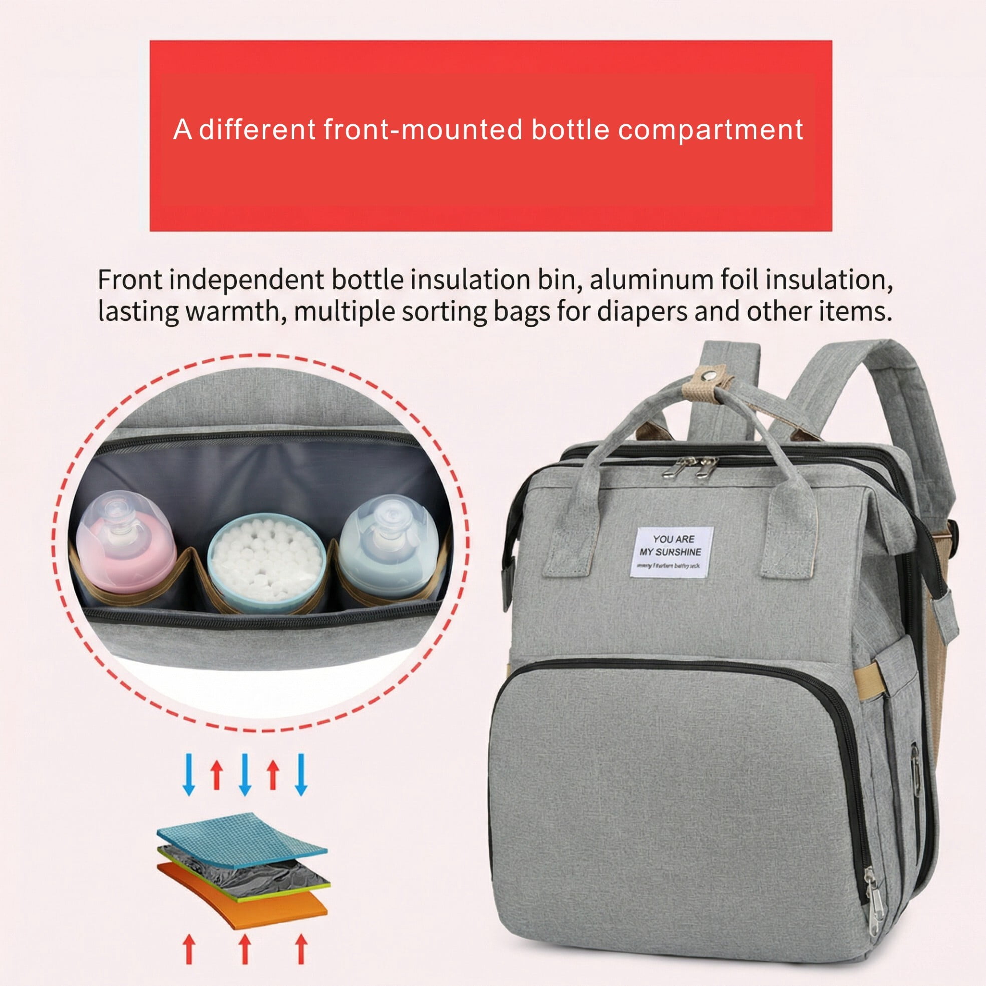 Baby diaper bag, backpack-style diaper bag, with changing pad and USB charging port, the perfect baby christening gift for mom.