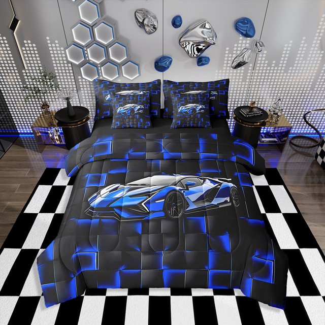 Erosebridal Gradient Rectangle Bed in a Bag King size, Cool Racing Car Bed Set, Extreme Sports Decor, Reversible