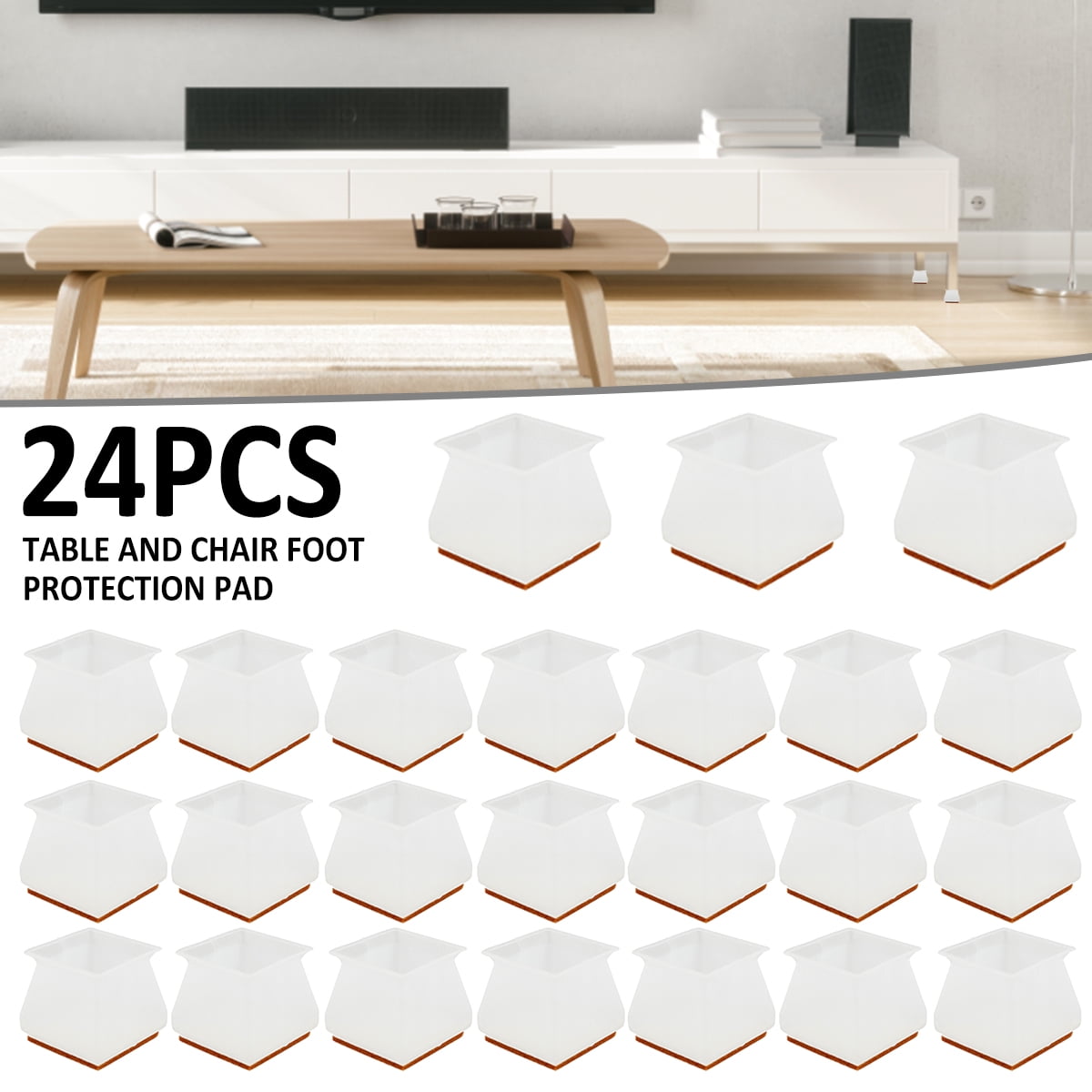 24pcs Table Chair Foot Leg Protector Cover Floor Plastic Protect Cap Beige 