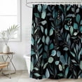 thumbnail image 6 of Teal Black Botanical Shower Curtain Set - 48" x 72" Washable Bathtub Curtain with 12 Hooks, Spring Eucalyptus Leaves Greenery Waterproof Fabric Stall Shower Curtains for Bathroom/Bathtub Décor, 6 of 6