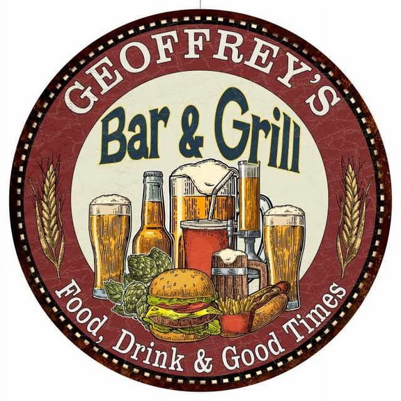 GEOFFREY'S Bar and Grill 14" Round Metal Sign Kitchen Wall Decor 100140020467