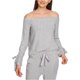 thumbnail image 1 of 1.STATE Blusa con hombros descubiertos y manga anudada para mujer, gris, pequeña, 1 of 2
