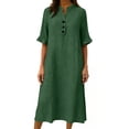 thumbnail image 5 of aohooy Women's Tunic Dress Henley Neck Half Sleeve Cotton Loose Vacation Beach Dresses Summer Casual Midi Dress with Pockets Green,S, 5 of 7