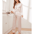 thumbnail image 4 of Defitshape Women's Satin Pajama Set Long Sleeve Shirt Pants Set Soft Silky Comfy Lightweight Button Down Sleepwear Light Pink Small, 4 of 4
