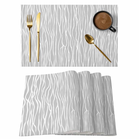 Gray Lines Placemats Set of 8, Vintage Wave Stripes Texture Simple Placemats for Dining Table, Place Mats for Kitchen Tabletop, Waterproof Wipeable Dining Table Mats Set