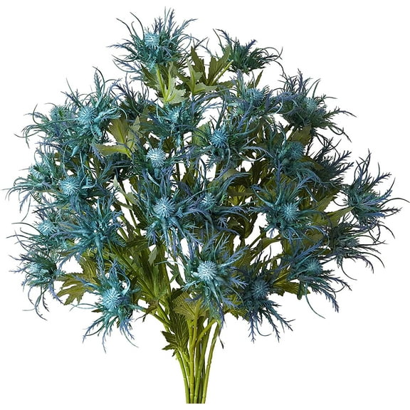Viworld 3 Branch Long Stem Navy Blue Artificial Thistle Flower Bouquet Rustic Blue Thistle Flower Fake Spray Eryngium Sea Holly for Decor Home Wedding Bouquet