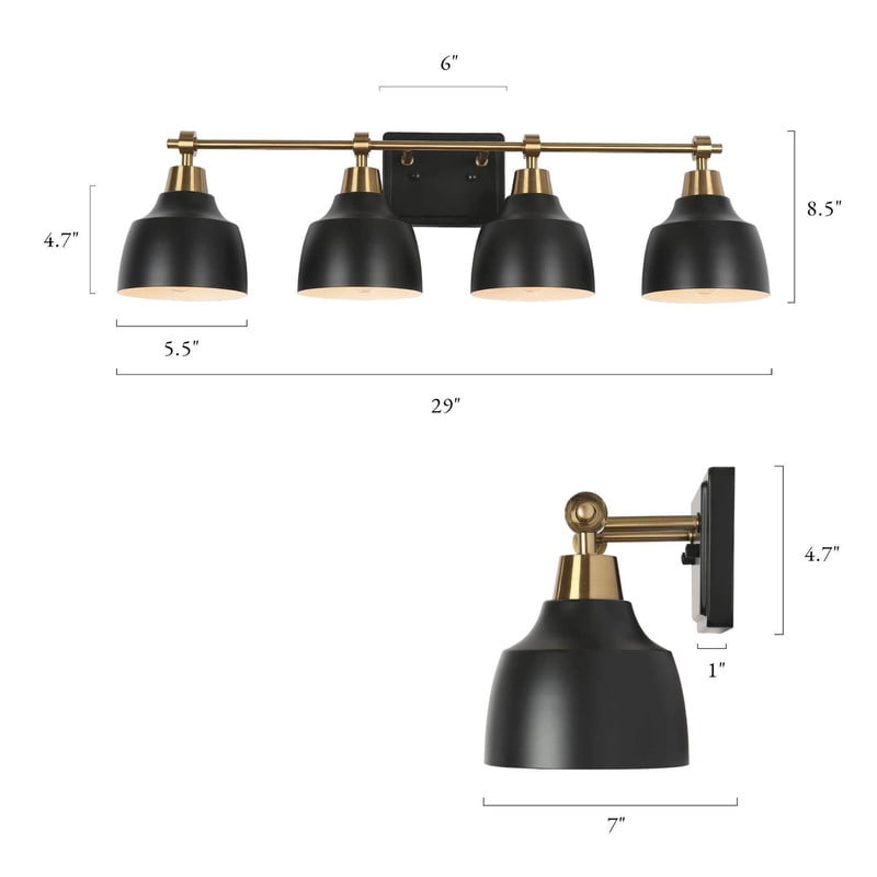 LNC 4-Light Modern Vanity Light in Matte Black and Gold, Metal Wall Fixture for Bathroom