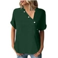 thumbnail image 2 of Womens Blouses Solid Color Button Stylish Loose Short Sleeved Women's T Shirt Going Out Tops for Women, 2 of 4