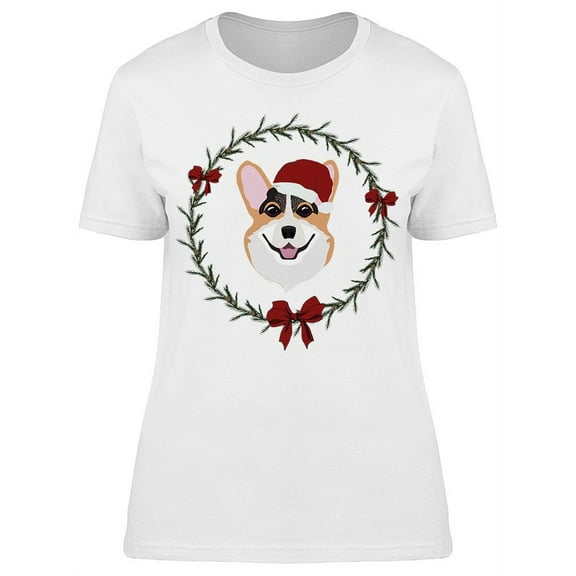 Christmas Wreath And Corgi T-Shirt Women -Image by Shutterstock, Female Medium