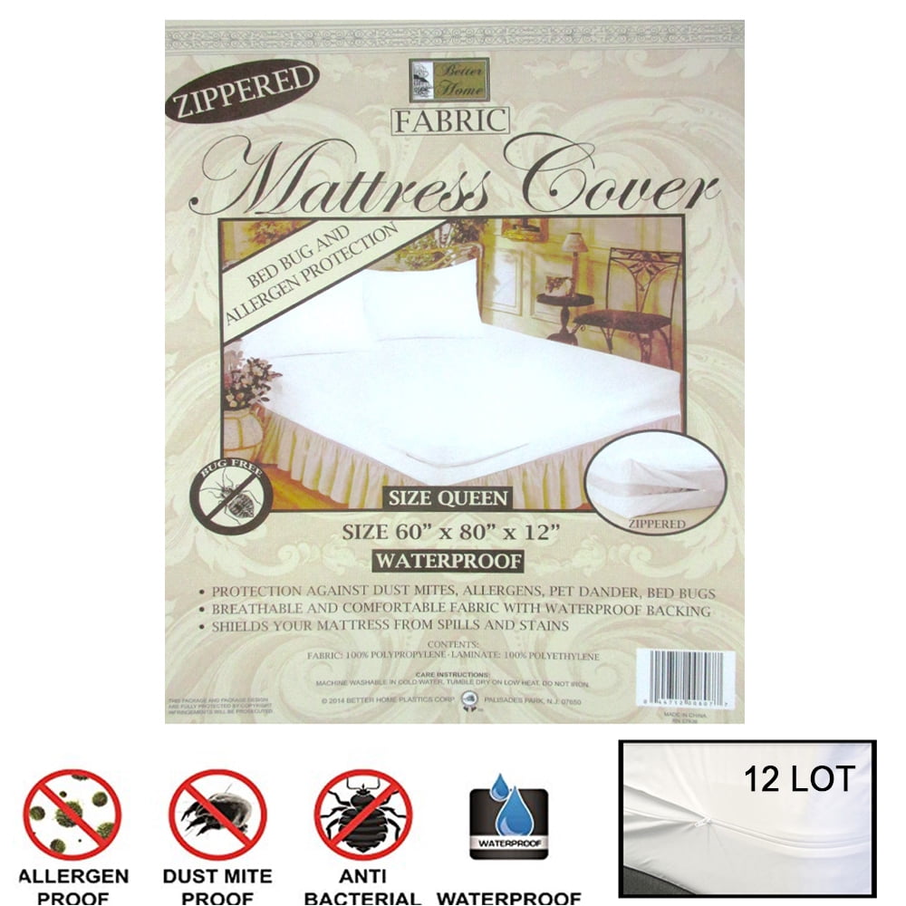 ALL SIZES FABRIC Zippered Mattress Cover Waterproof Bed Bug Dust Mite Protect- 