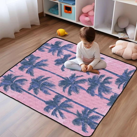 WOBOGO Palm Trees Baby Playmats Extra Large Waterproof Rollable Activity Pads for Toddlers 50×50inch