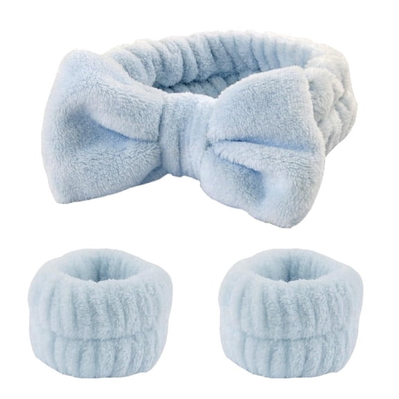 Spa Headband Wristband Set, Face Washing Headband for Women, Soft Microfiber Makeup Skincare Hair Wrap, Facial Mask Shower Accessories, Gifts for Teen Girls-Blue
