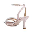 thumbnail image 6 of XYD Women's Pearl Kitten Heel Open Toe Sandals Silk Satin Rhinestone Bridal Prom Wedding Shoes Size 6.5 Pink, 6 of 6