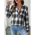 thumbnail image 5 of Women'S V Neck Plaid Shirts Dressy Casual Button-Down Business Work Boho Tops Long Sleeve Fall Outfits Black & White L, 5 of 9