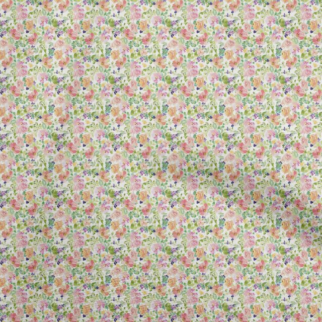 oneOone Polyester Spandex Light Green Fabric Watercolor Floral Craft Projects Decor Fabric Printed By The Yard 56 Inch Wide