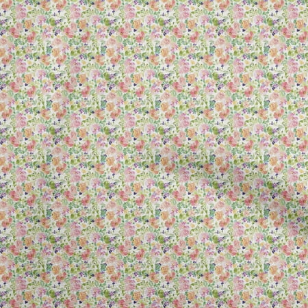 oneOone Cotton Jersey Light Green Fabric Watercolor Floral Dress Material Fabric Print Fabric By The Yard 58 Inch Wide
