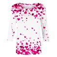 thumbnail image 4 of Penkiiy T-Shirt de la Saint-Valentin pour Femmes Manches 3/4 Col Rond Mignon Cœurs d'Amour Graphiques Décontractés Mode Hauts Blouse 2TG Multicolore, 4 of 5