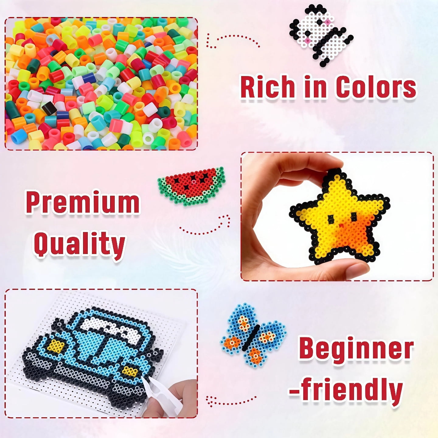 Fuse Beads Kit 24 Colors 12000 Pcs 2.6mm with Built-in Iron, All-in-One DIY Craft Set, Carry-on Pendant, Room Decor, Creative Gifts for Kids Teens Adults