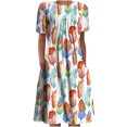 thumbnail image 1 of Vestido de manga corta con estampado plisado de plumas de colores creativos y cuello redondo de verano para mujer Pompotops ghjkhdj13509, 1 of 8