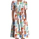 thumbnail image 1 of Vestido de manga corta con estampado plisado de plumas de colores creativos y cuello redondo de verano para mujer Pompotops ghjkhdj13507, 1 of 8