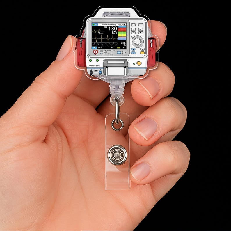 ViciArt Defibrillator Badge Reel, Acrylic Retractable ID Holder, ECG Monitor EMT Nurse Clip