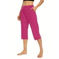 thumbnail image 4 of VISALY Yoga Pants Women, Capri Yoga Pants for Women, Women's Yoga Lightweight Cropped Pants Side Slit Cropped Pants Side Slit Pull On for Women Casual Lightweight, Capris for Women (Hot Pink, S), 4 of 6