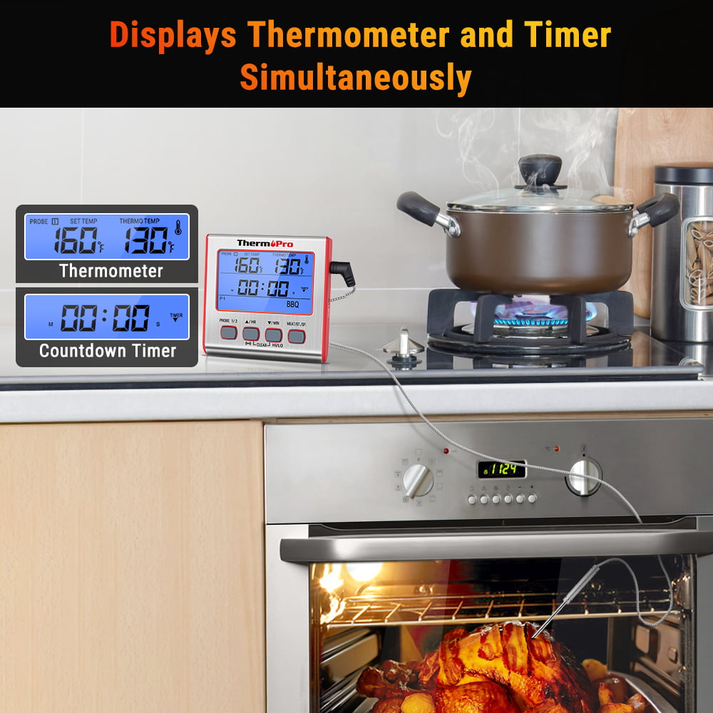 ThermoPro Meat Thermometer Dual Probe Digital Cooking Grill Thermometer  w/Timer