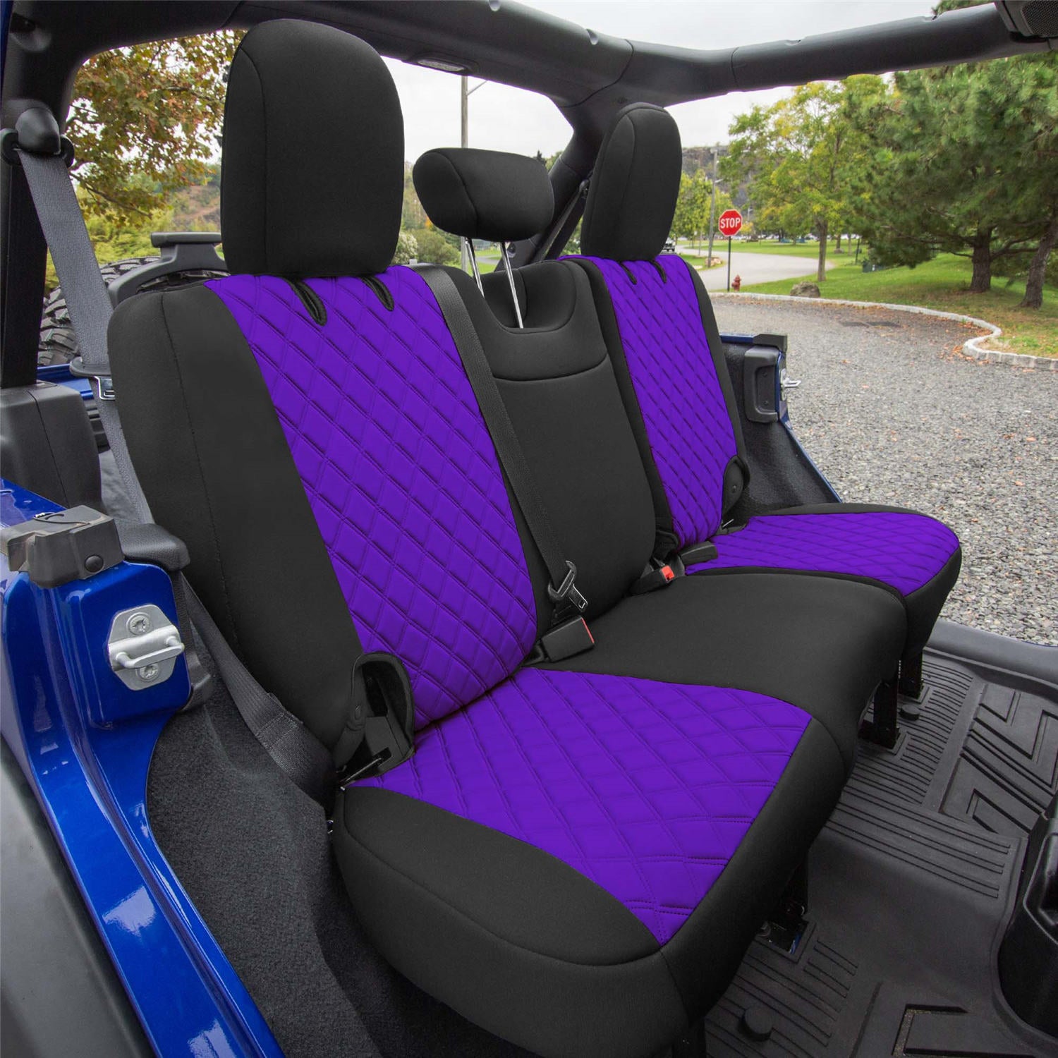 For Jeep Wrangler JL 4DR 2018-2023 FH Group Neoprene Custom Fit Car Seat Covers Full Set - Purple