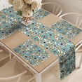 thumbnail image 2 of Ambesonne Floral Table Runner & Placemats, 2 Colored Flower Drawing, Placemat 4 pcs + Runner 16"x72", Pale Teal Pale Brown, 2 of 2