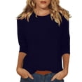 thumbnail image 2 of CHUANK Blouses pour Femmes T-shirts Unis Manches 3/4 Col Rond Hauts d'Été Décontractés, 2 of 9