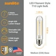 thumbnail image 6 of Sunlite LED Filament T10 Tubular Light Bulb, 6 Watts (60W Equivalent), Medium E26 Base, Dimmable, Clear, ETL Listed, 2700K Soft White, 6-Pack, 6 of 6