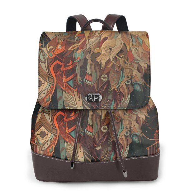 Easygdp Majestic Cosmic Lion Mochila de Cuero para Mujeres, Bolso de Hombro, Bolsos de Mano de Moda para Trabajo y Viajes