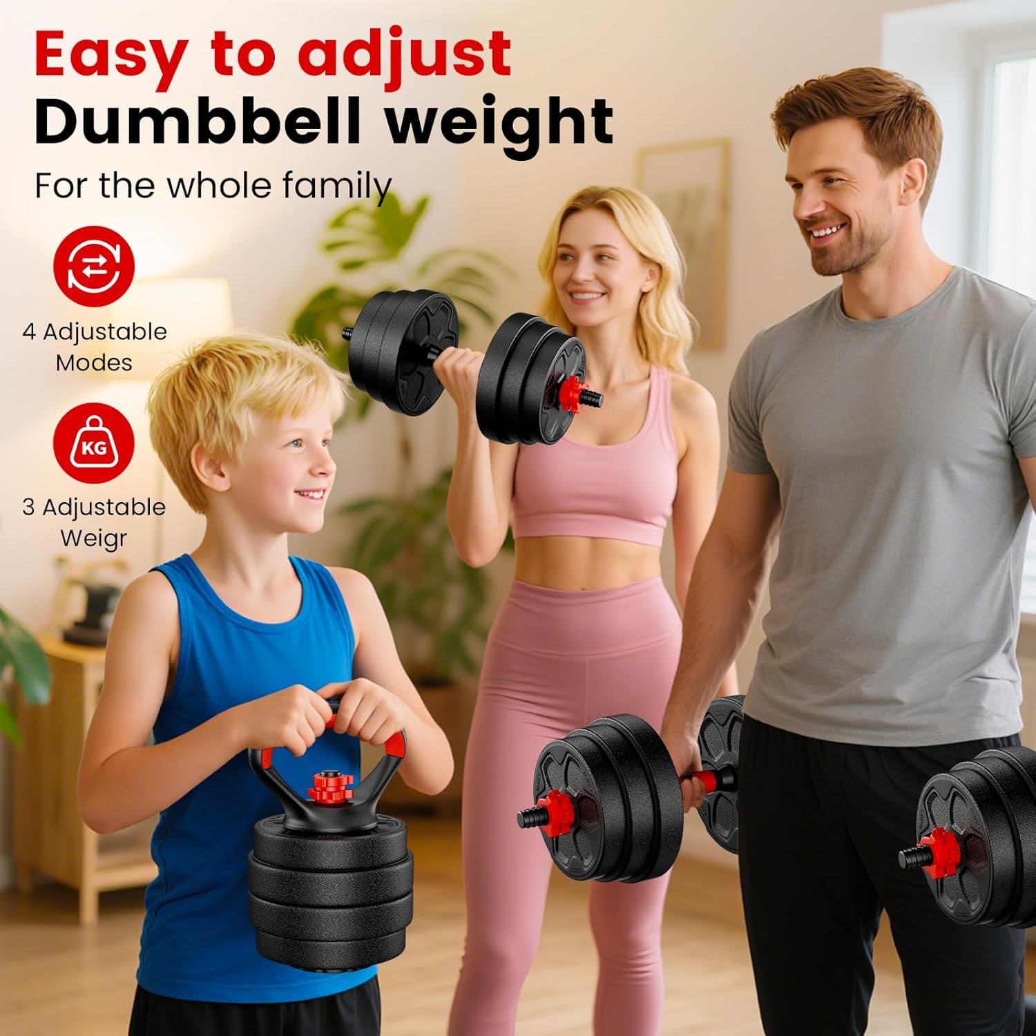 Adjustable Dumbbell Set 20-90lbs 5-in-1 Free Weight Kit with Connector Bar for Home Gym, Multi-Function Strength Training Equipment for Men Women