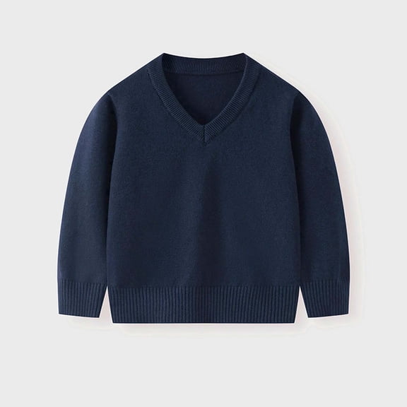Girls V-Neck Knit Sweater Navy - School Uniform Pullover for Kids, Long Sleeve Soft Top,Size 3-4 T