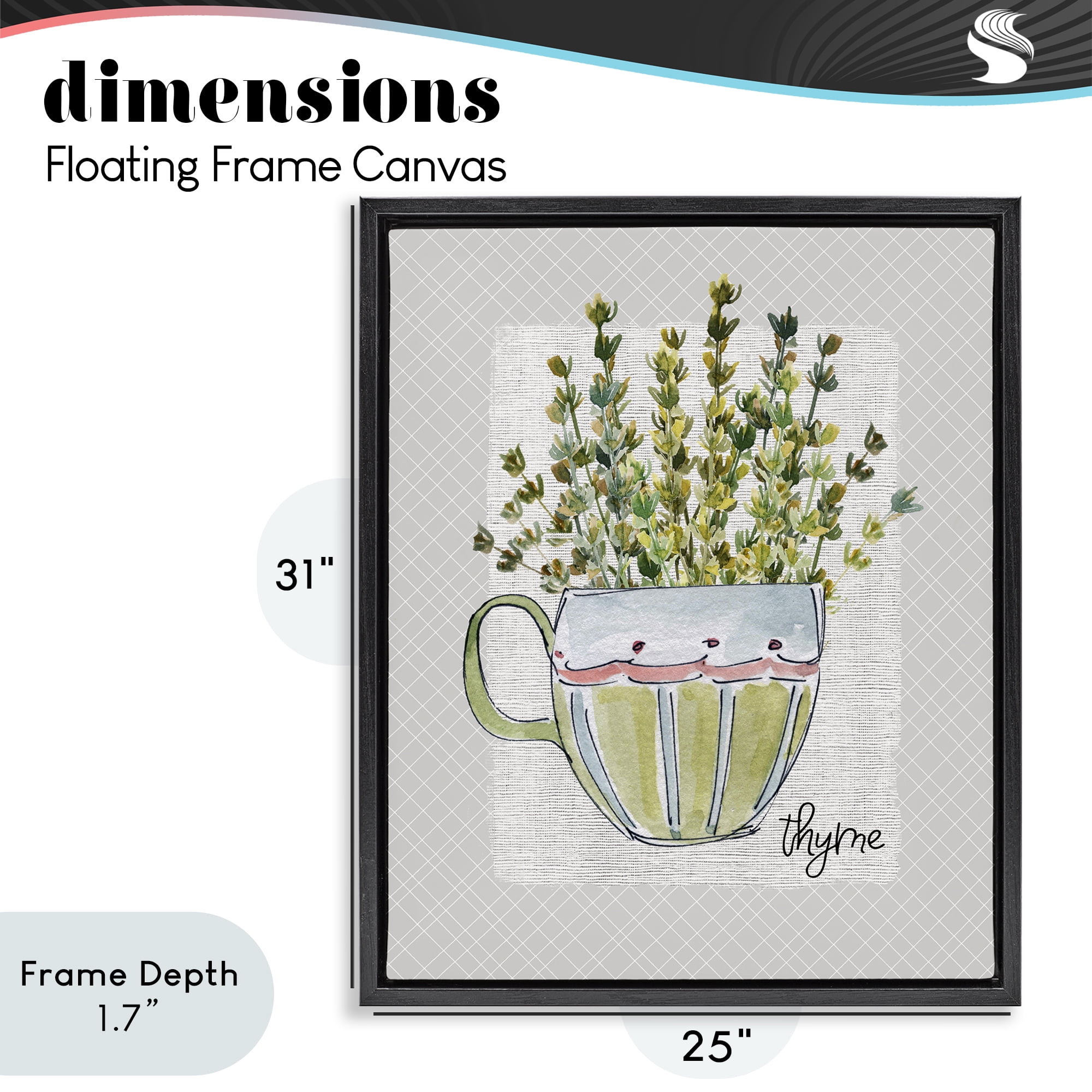 Stupell Industries Thyme Herb Mug Black Framed Floater Canvas Wall Art, design by Livi Finn