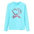 thumbnail image 3 of Brnmxoke Breast Cancer T-Shirts for Women Long Sleeve Casual Pink Ribbon Print Blouse Loose Crewneck Graphic Tops Fall Clothes Blue,M, 3 of 3
