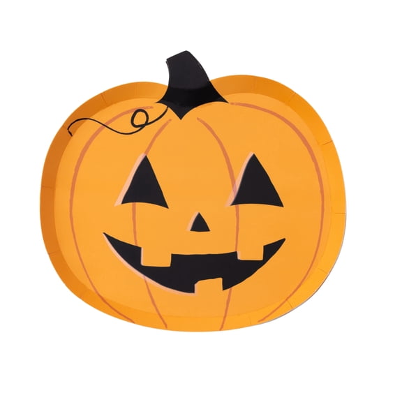 Bonjour Fête Happy Orange Pumpkin Small Paper Dessert Plates, Disposable Party Supplies, 8 Count, 8.75 Inch, Halloween