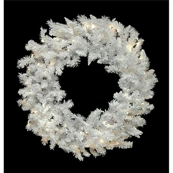 Queens of Christmas GWWSQ-04-LPW 4 ft. White Sequoia Pre-Lit with LED Wreath, Warm White