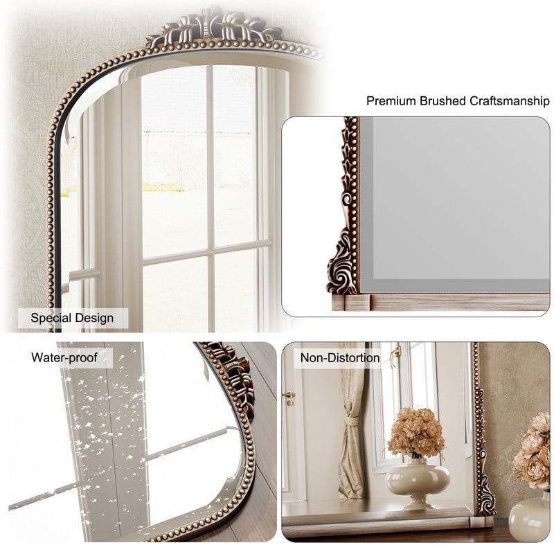 Easy4Home 33"x 24" Arched Decorative Mirror Wall-Mounted,Antique Silver