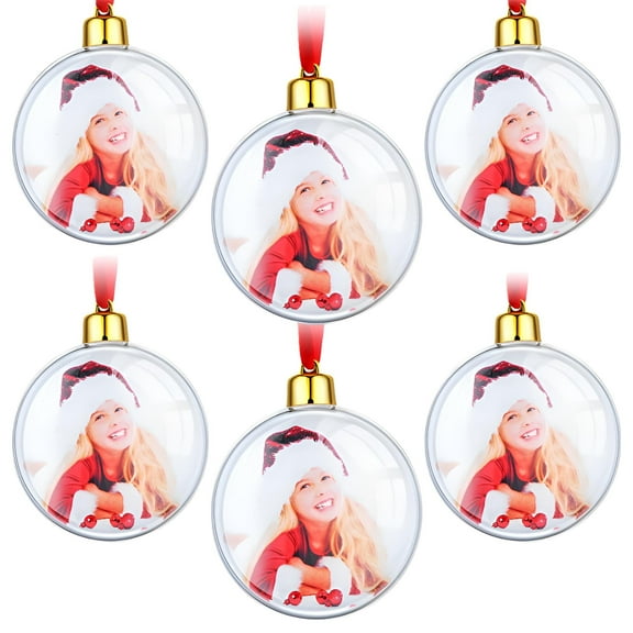6 Pieces Photo Ornament Ball Picture Hanging Ornaments Clear Plastic Ornament Photo Ornament Ball DIY Christmas Decorations Personalized Christmas Ornament Christmas Photo Baubles for DIY Decors